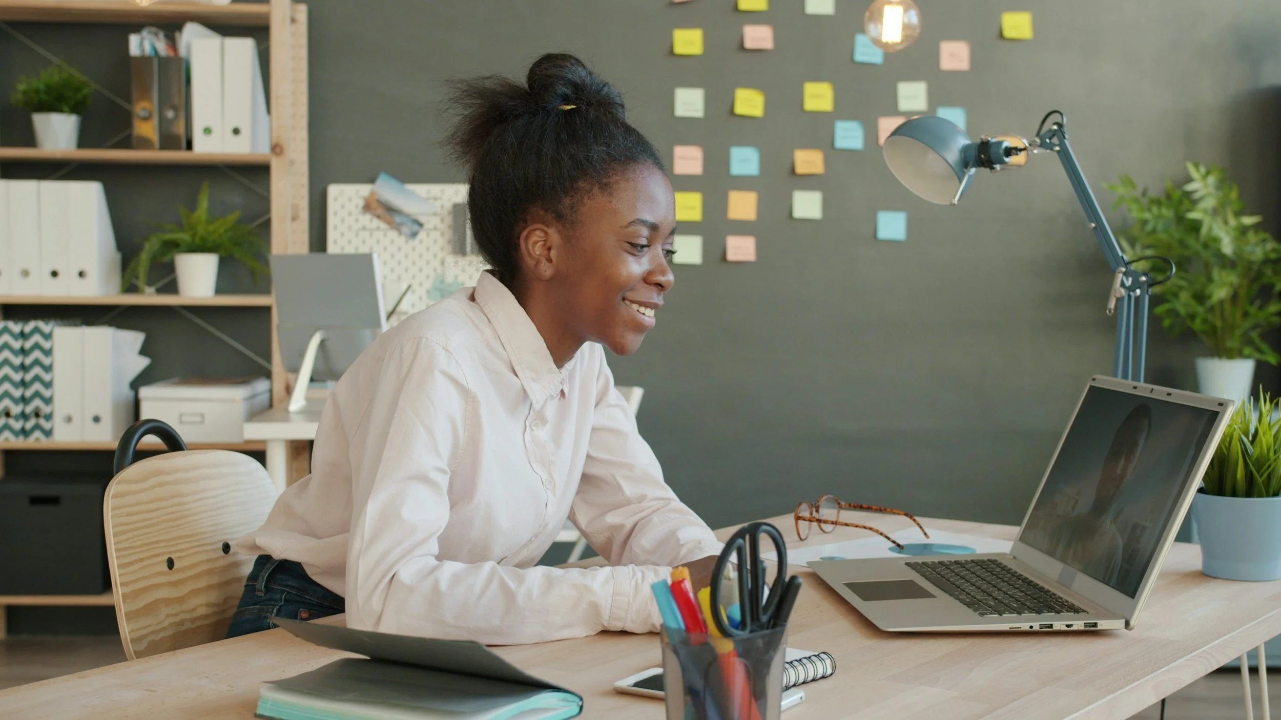young woman focused at work