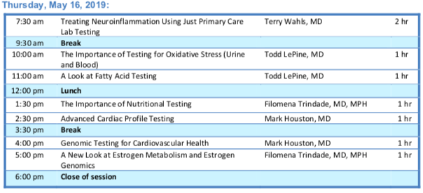 Module V Clinical Intensives: How to Interpret Functional Medicine Labs Session Schedule Schedule Subject to Change