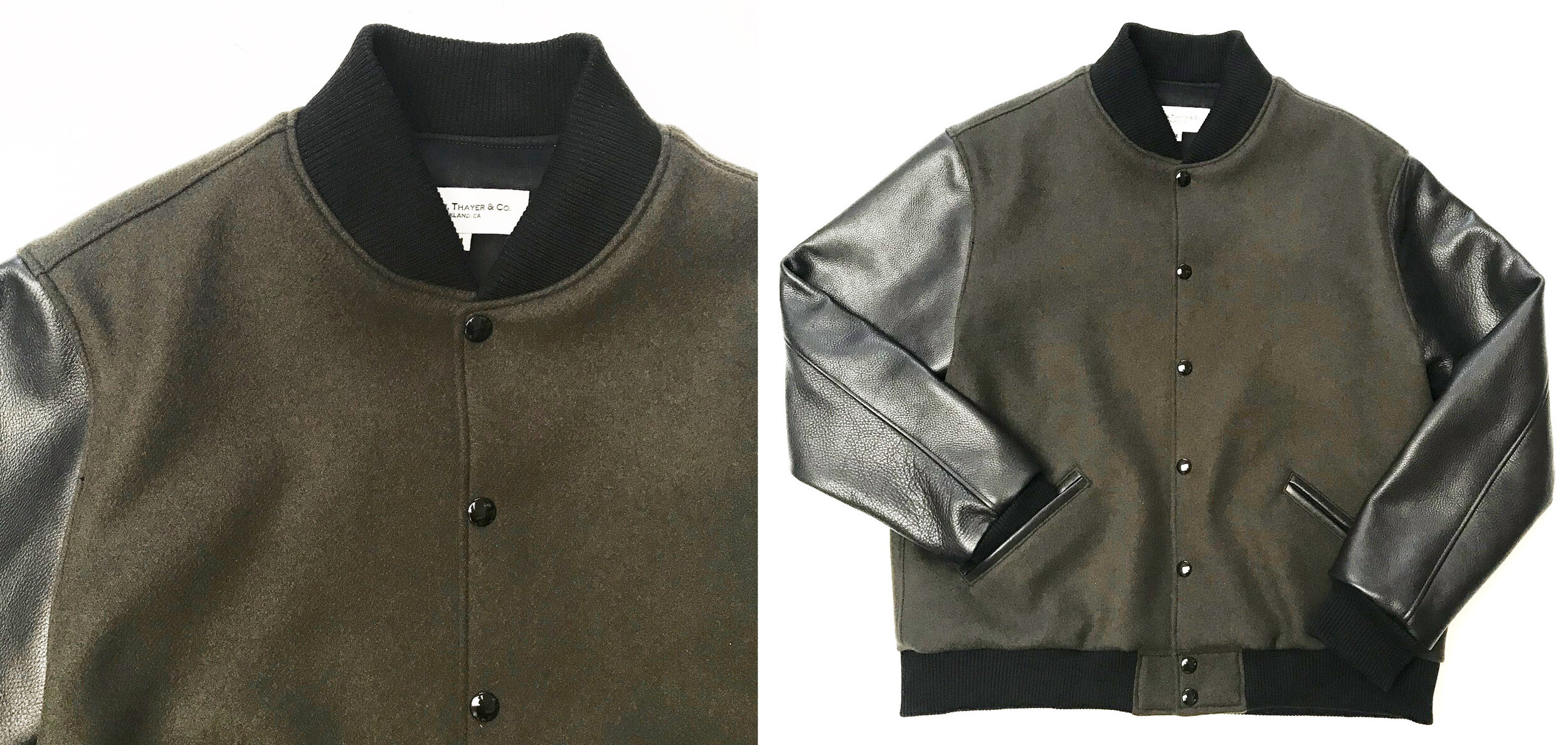  Olive wool body, black leather sleeves 