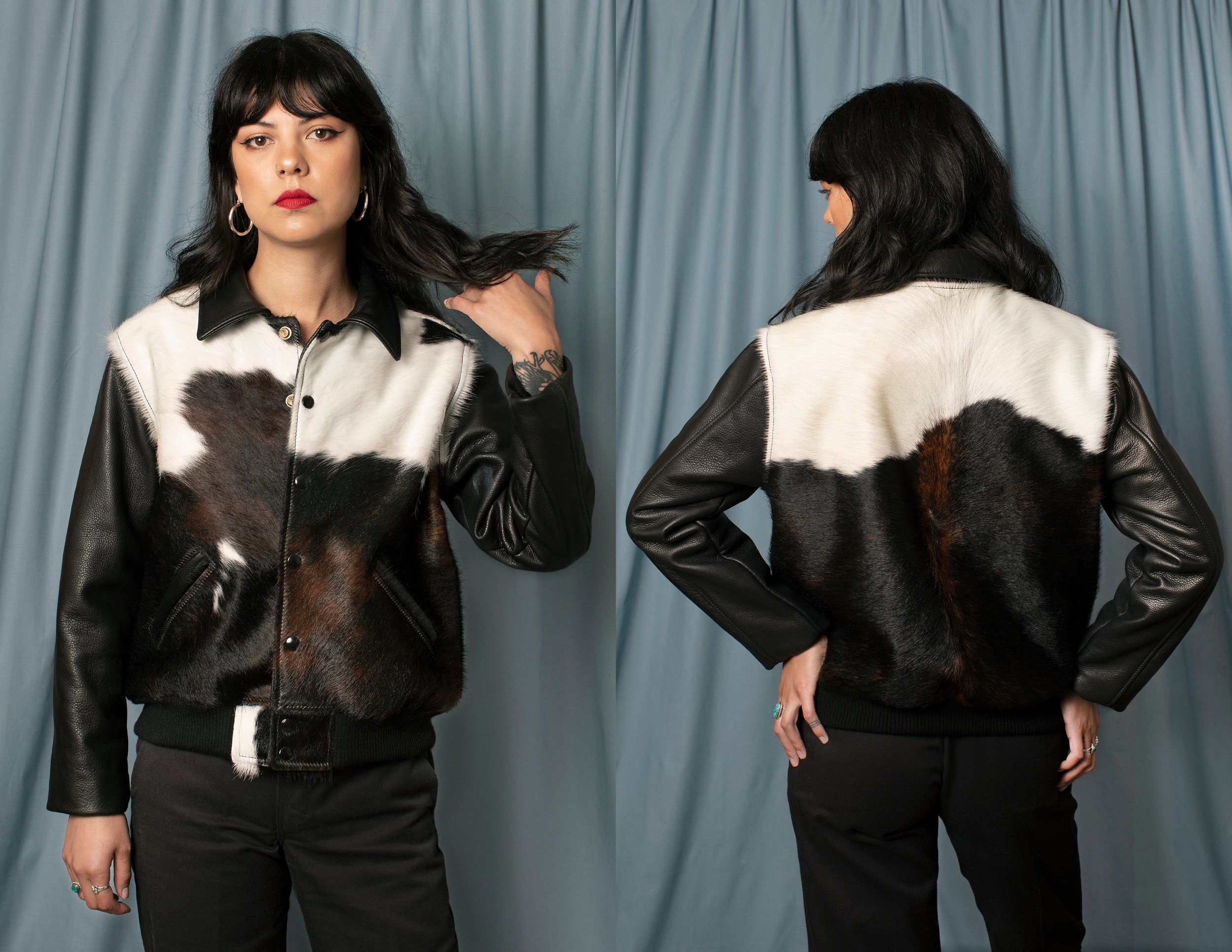  Cowhide with leather sleeves 