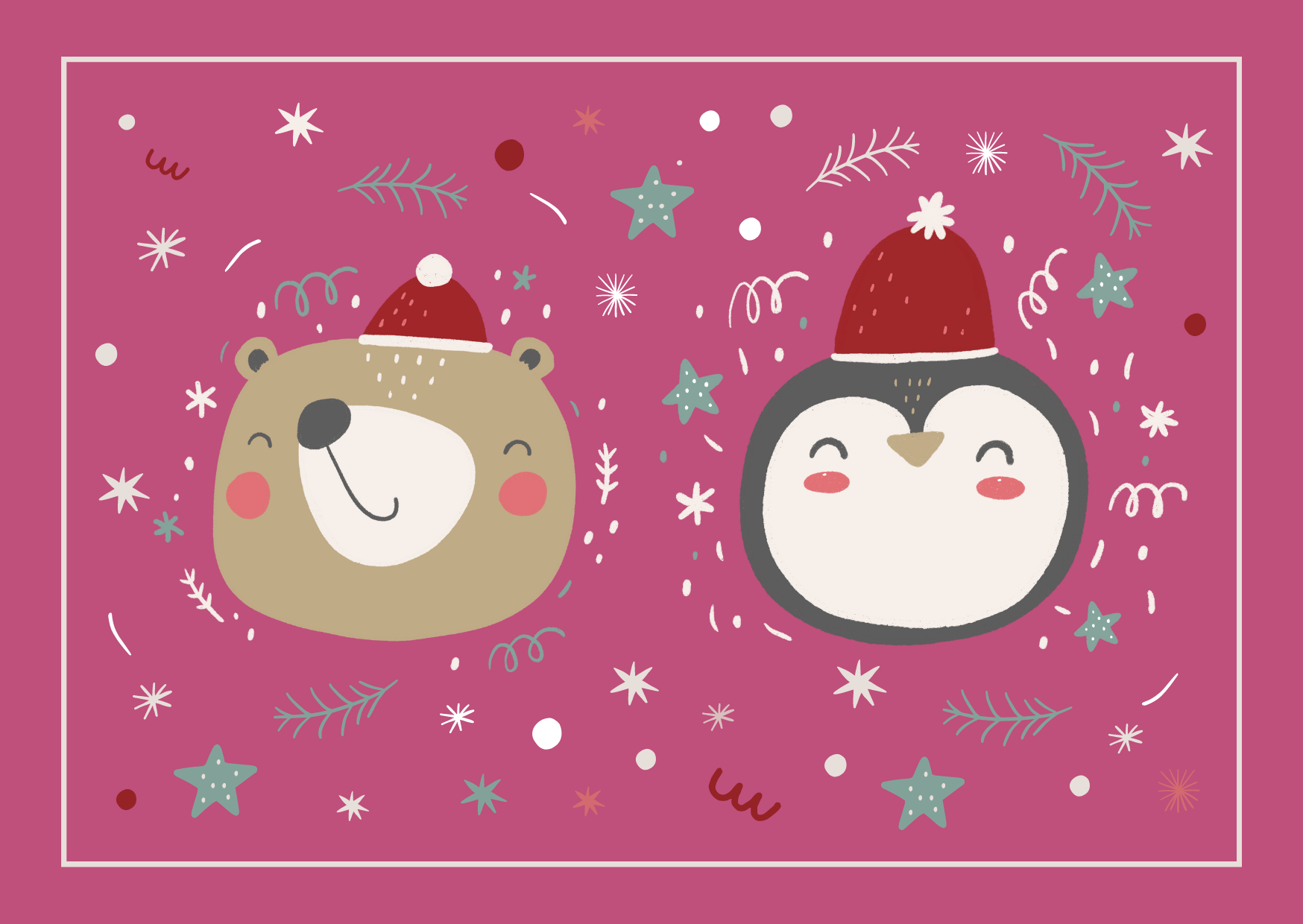 Festive Bear And Penguin Christmas Card Set Nicky Pasquier festive-bear-and-penguin-christmas-card-set-nicky-pasquier