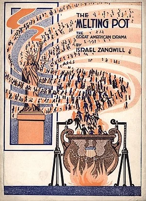Play's program cover shows immigrants streaming past Statue of Liberty into crucible. Source: Wikipedia
