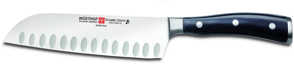 Wusthof Classic Ikon 7 Hollow Edge Santoku Knife Kitchen Collage