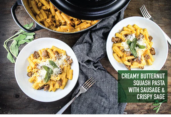 Creamy Butternut Squash Pasta with Sausage and Crispy Sage 