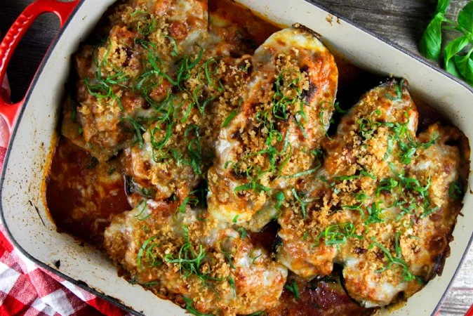 Easy Roasted Eggplant Parmesan Boats