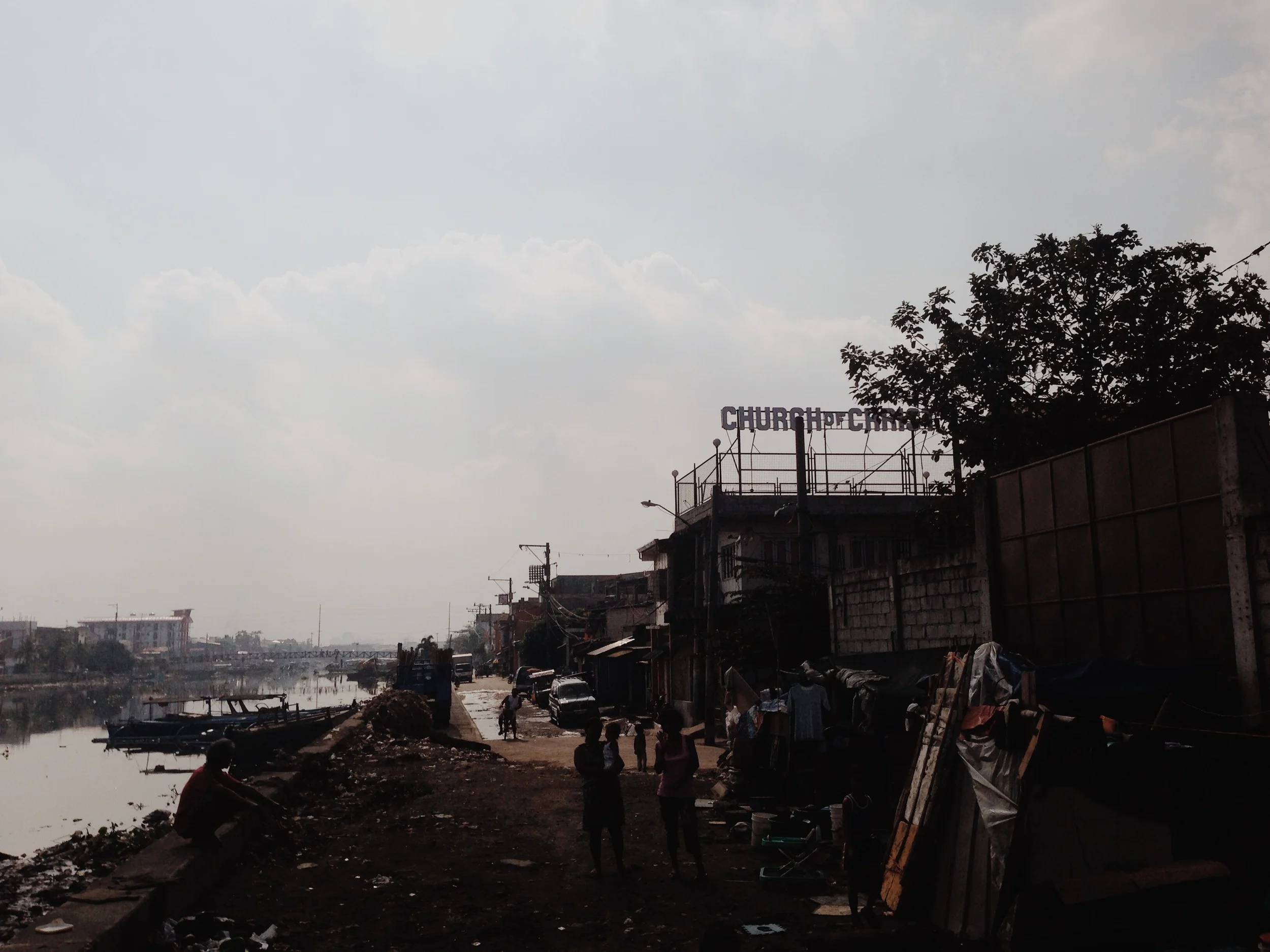 Many makeshift homes along the river banks.