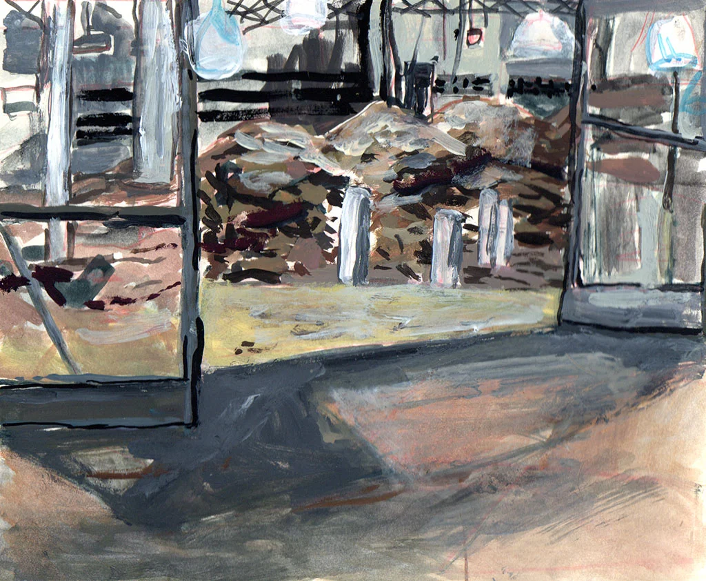 Dig Site 3: Blair Boulevard (inside old Harris Teeter) , gouache on paper, 5"x7", 2016