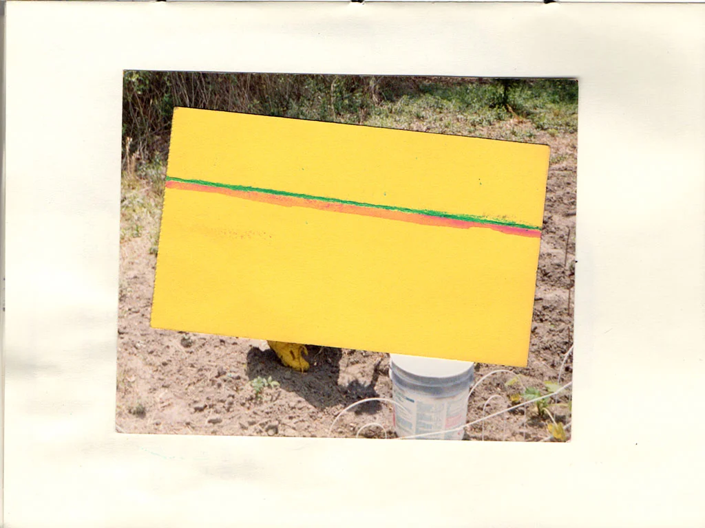from Schemata for a Dig, yellow paper and colored pencil on found photograph, 2016
