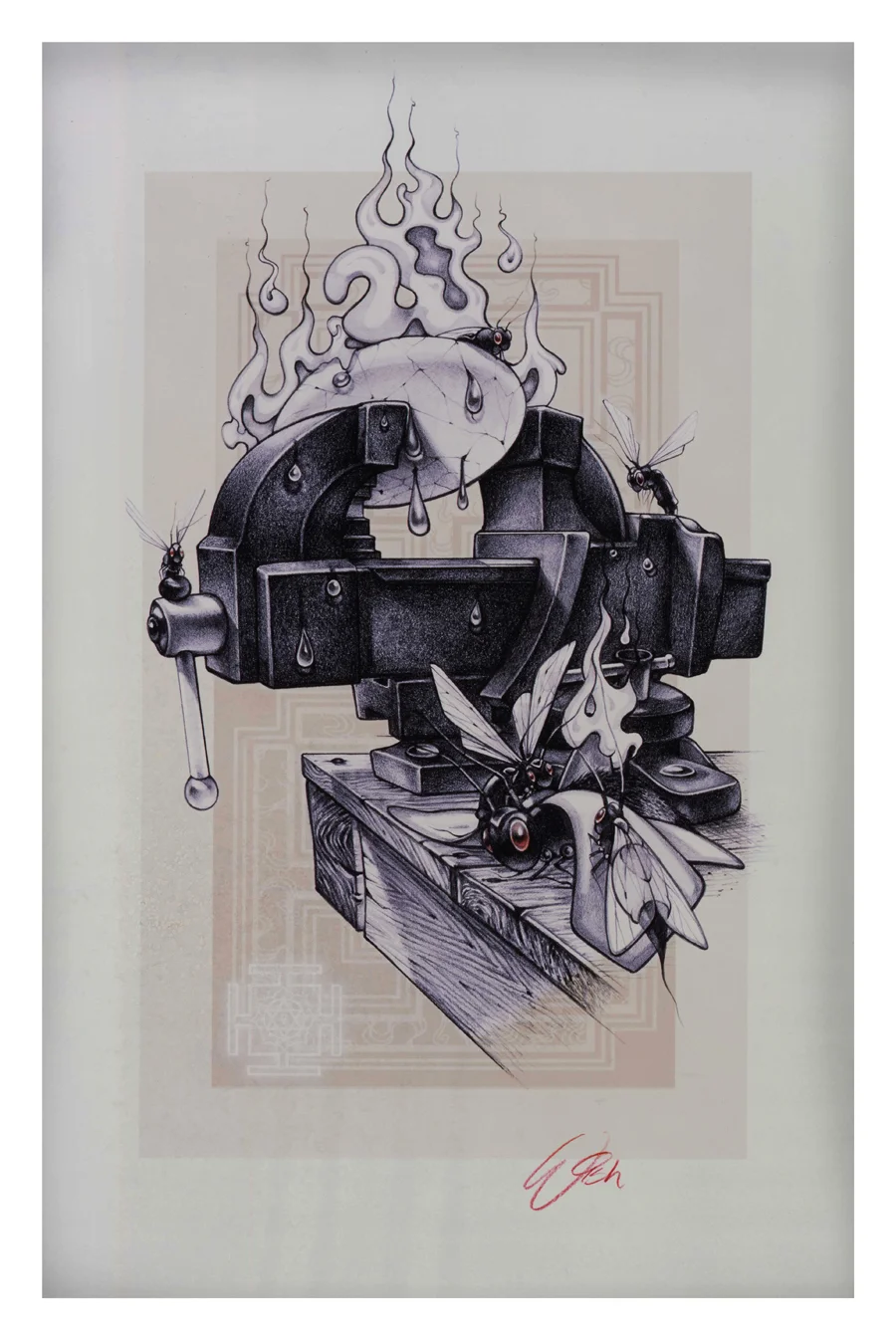 Dimensions & Medium: 11x16” Graphite, Ink & Watercolor on Paper. Date: 2009 Accompanies the Painting: Ontological Insecurity, Sati’s Combustion & the Frustration of Karthik Rajaram.