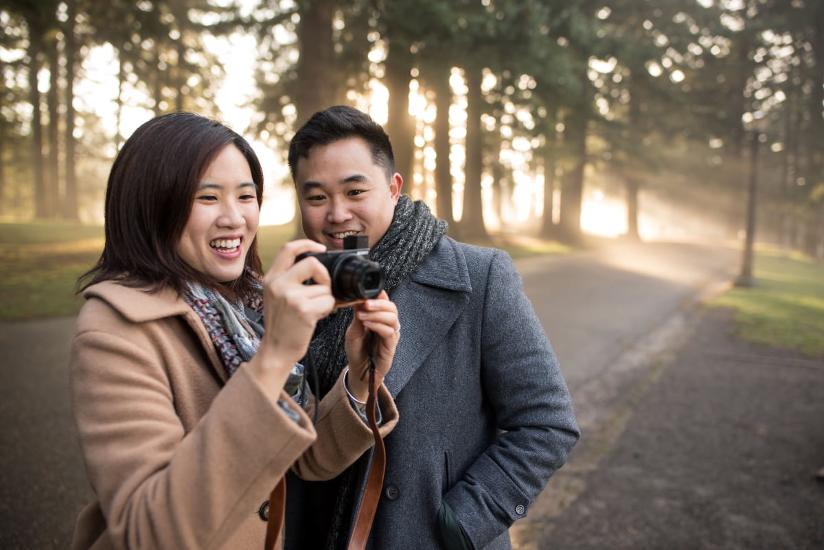 Candid of couple taking photo at Mt. Tabor