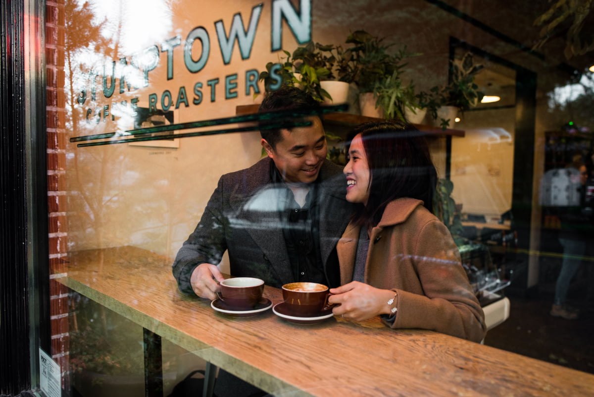 Engagement session at Stumptown Coffee in Portland