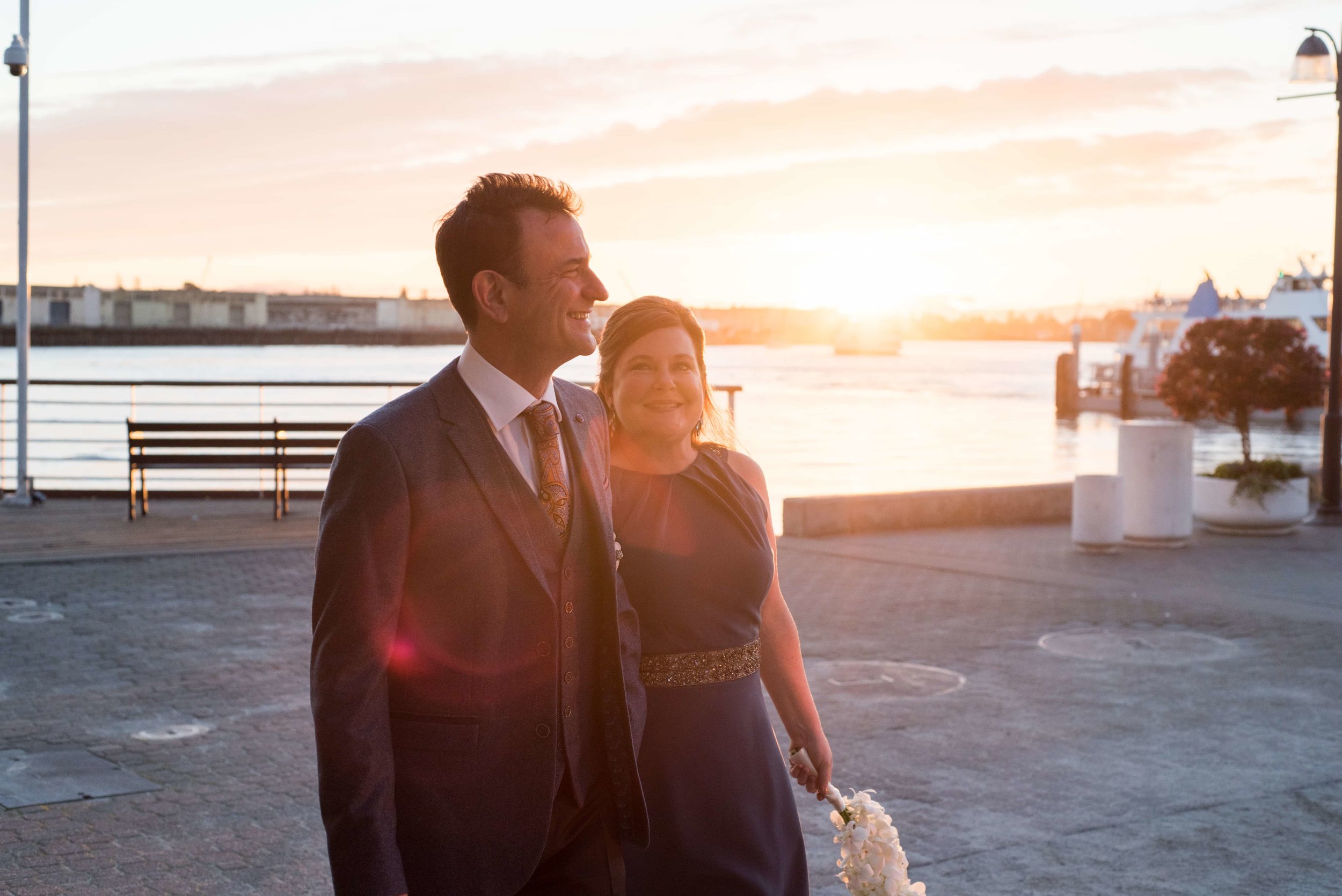 Bride and Groom at sunset in Portland