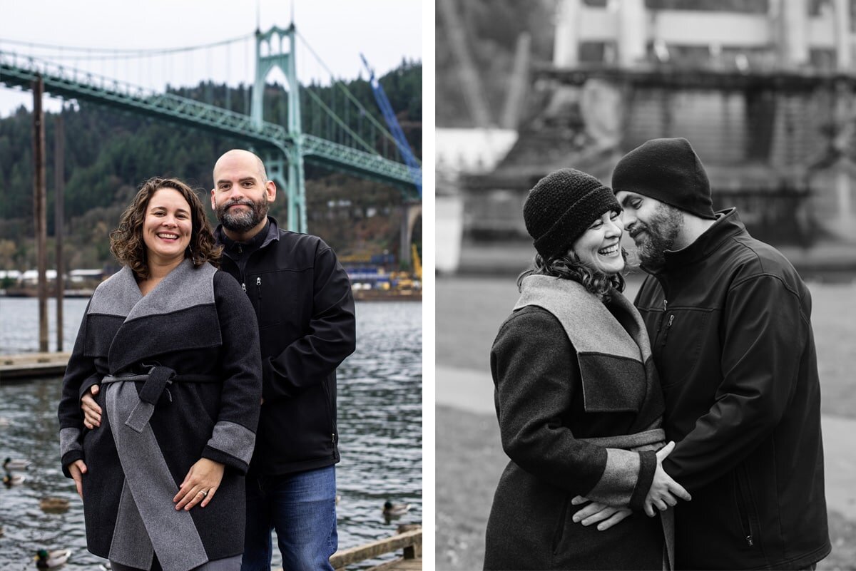 Portraits of engaged couple near St. John's Bridge