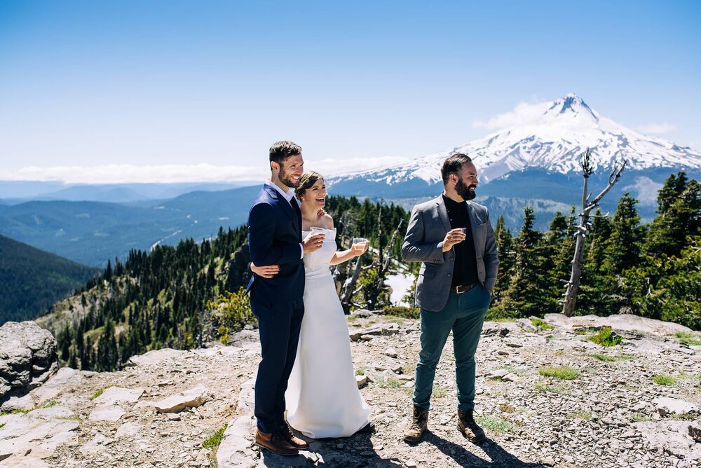 Bride and Groom toast following Mt Hood Elopement