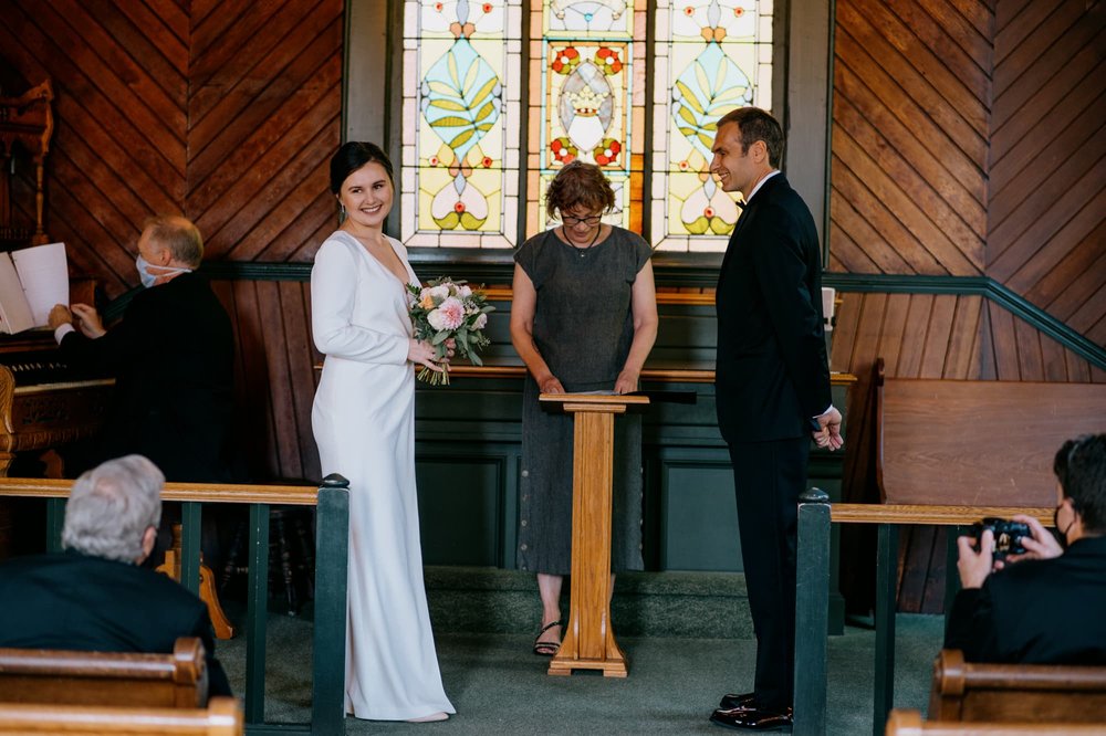 Bride and Groom at altar during wedding