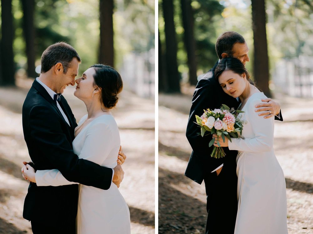 Side by side photos of couple in Sellwood Park