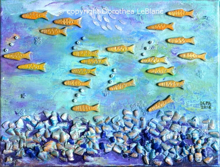 Gold Fish Pond Upcycled Jewel Painting