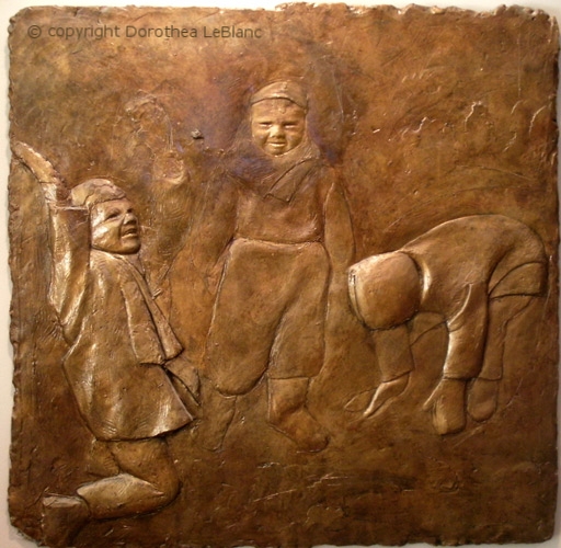 Three Children in the snow, 48 x 48 inches