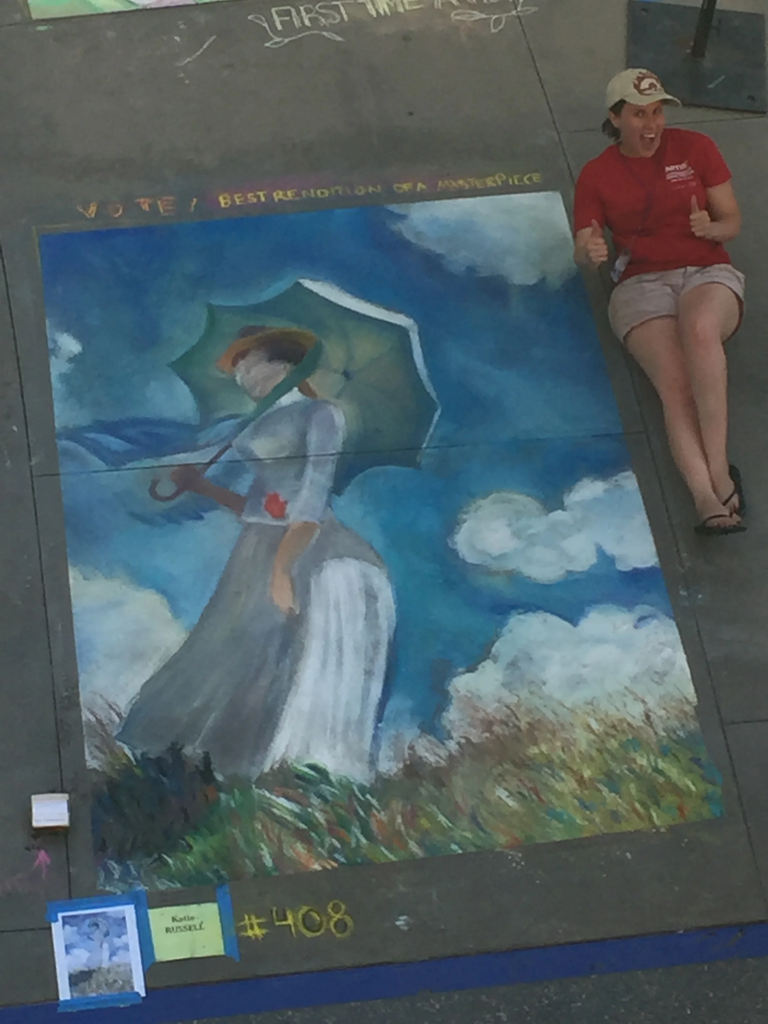 Woman With A Parasol 1886 and Artist - Chalk Festival 2016 