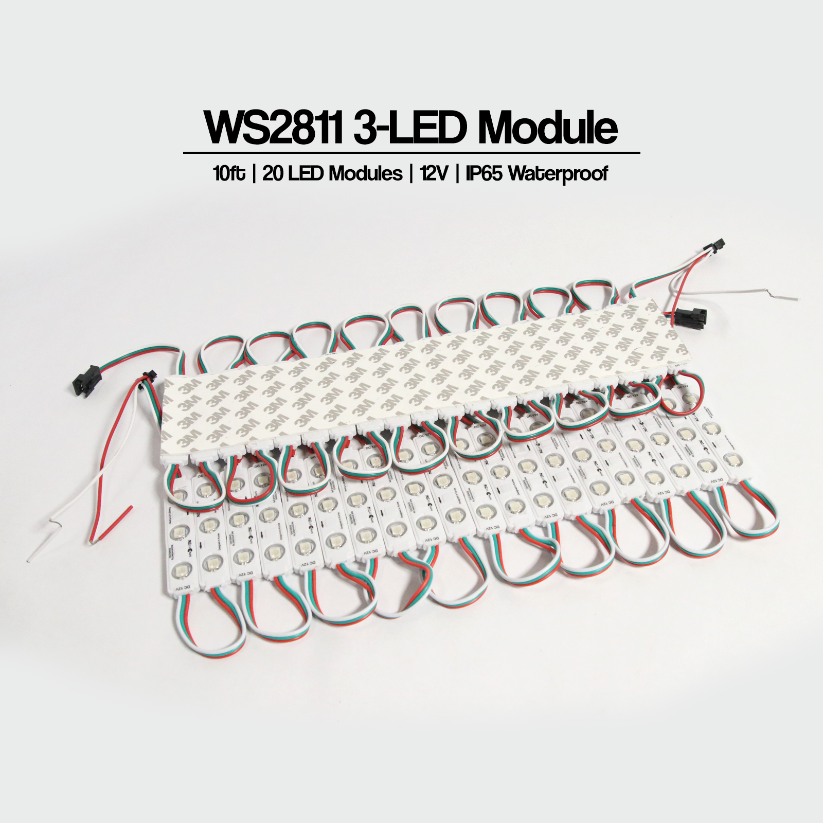 12V WS2811 3-LED RGB Pixel Modules – 20 Pack Waterproof IP67 Addressable LED String