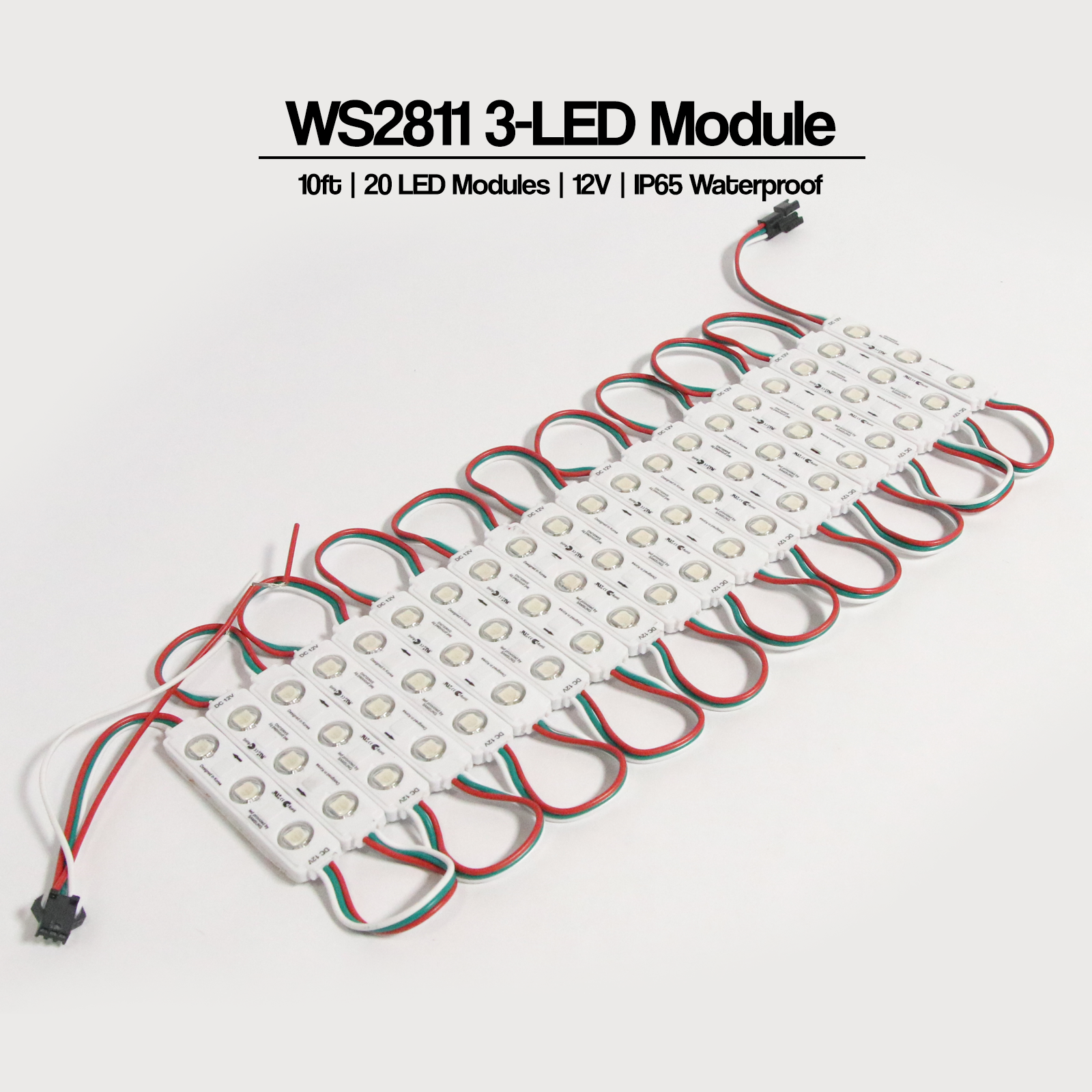 12V WS2811 3-LED RGB pixel module string with waterproof IP67 addressable LED modules