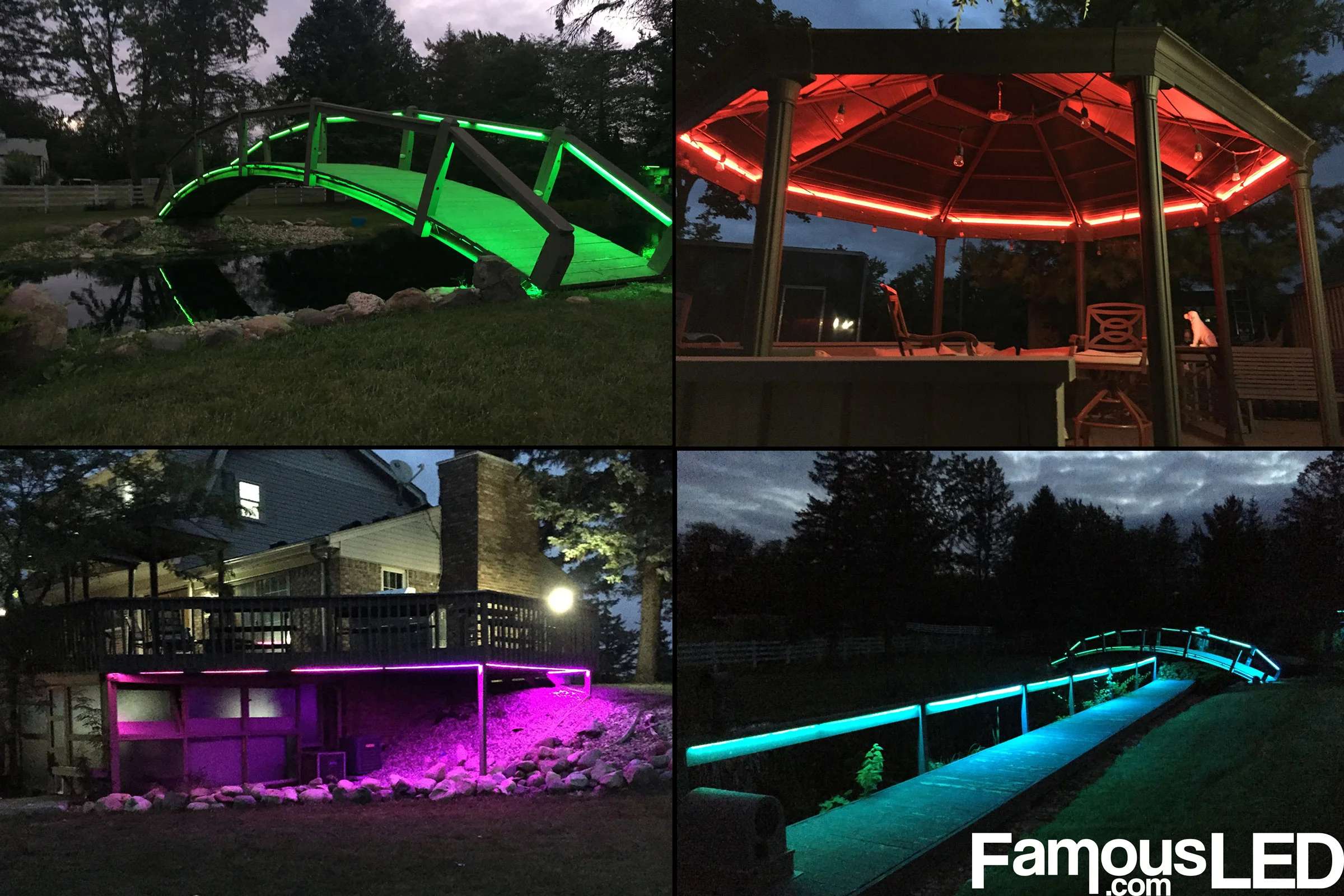WS2811 waterproof RGB LED strip used for outdoor deck, patio, and landscape accent lighting