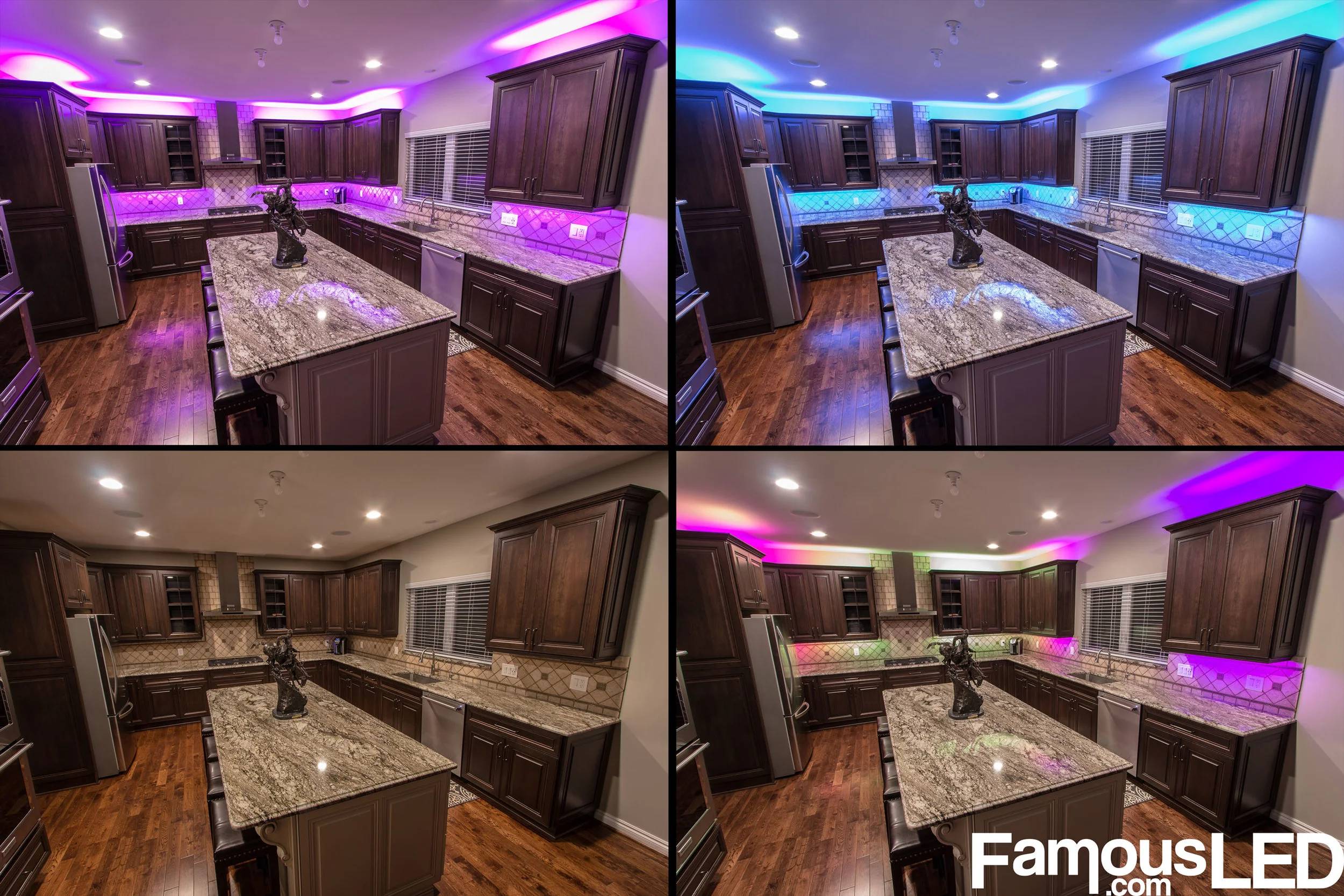WS2811 RGB LED strip installed as colorful kitchen cabinet and countertop accent lighting