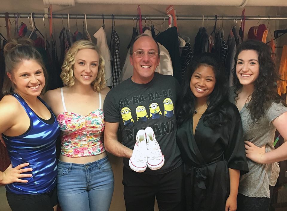  (L-R) Katie Bates (Rusty), Liz Schmitz (Ariel), Marc Robin (Director), Broadway's Shea Renne (Urleen), and Michaela Bolt (Wendy Jo) backstage of  Footloose the Musical  at the Fulton Opera House Theatre in Lancaster, PA 