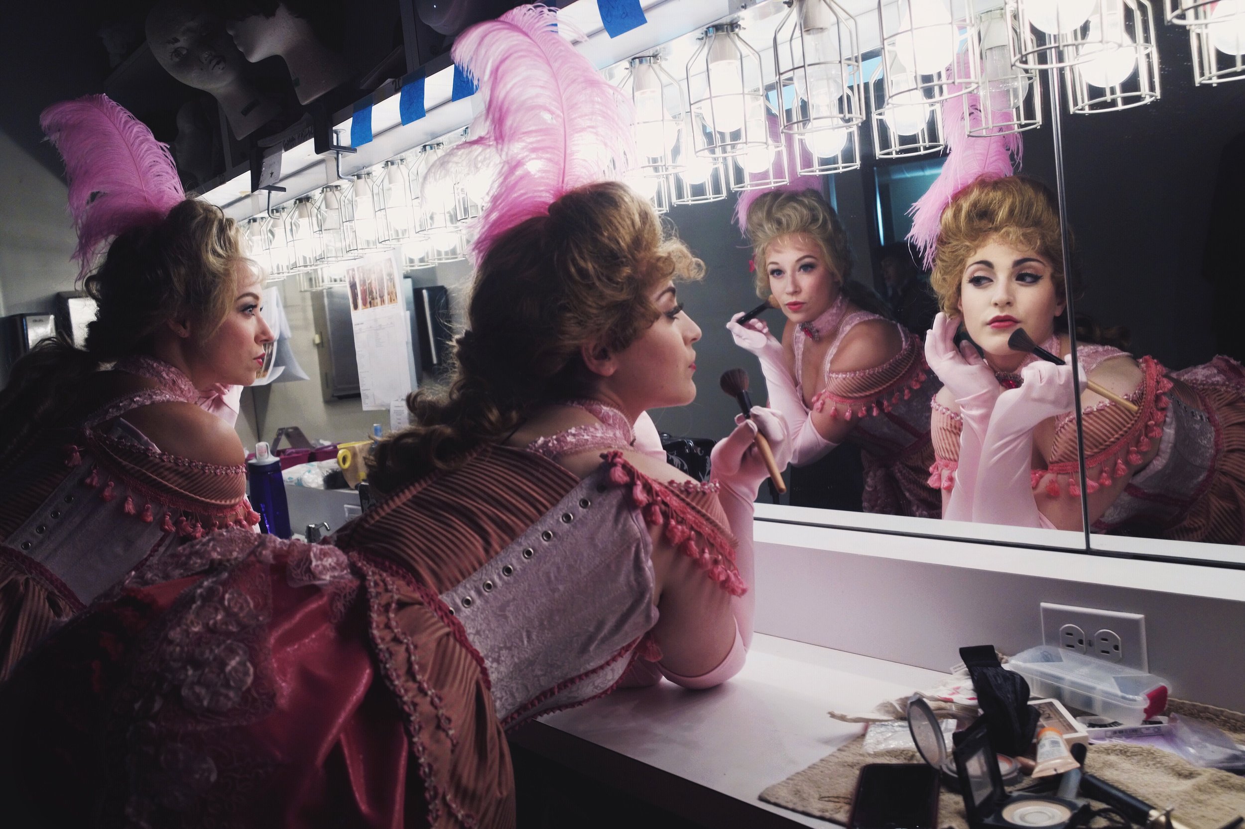  Backstage at the Fulton Theatre, the Bowery Beauties are making finishing touches before their burlesque act! "Disney's NEWSIES" June/July 2017. 