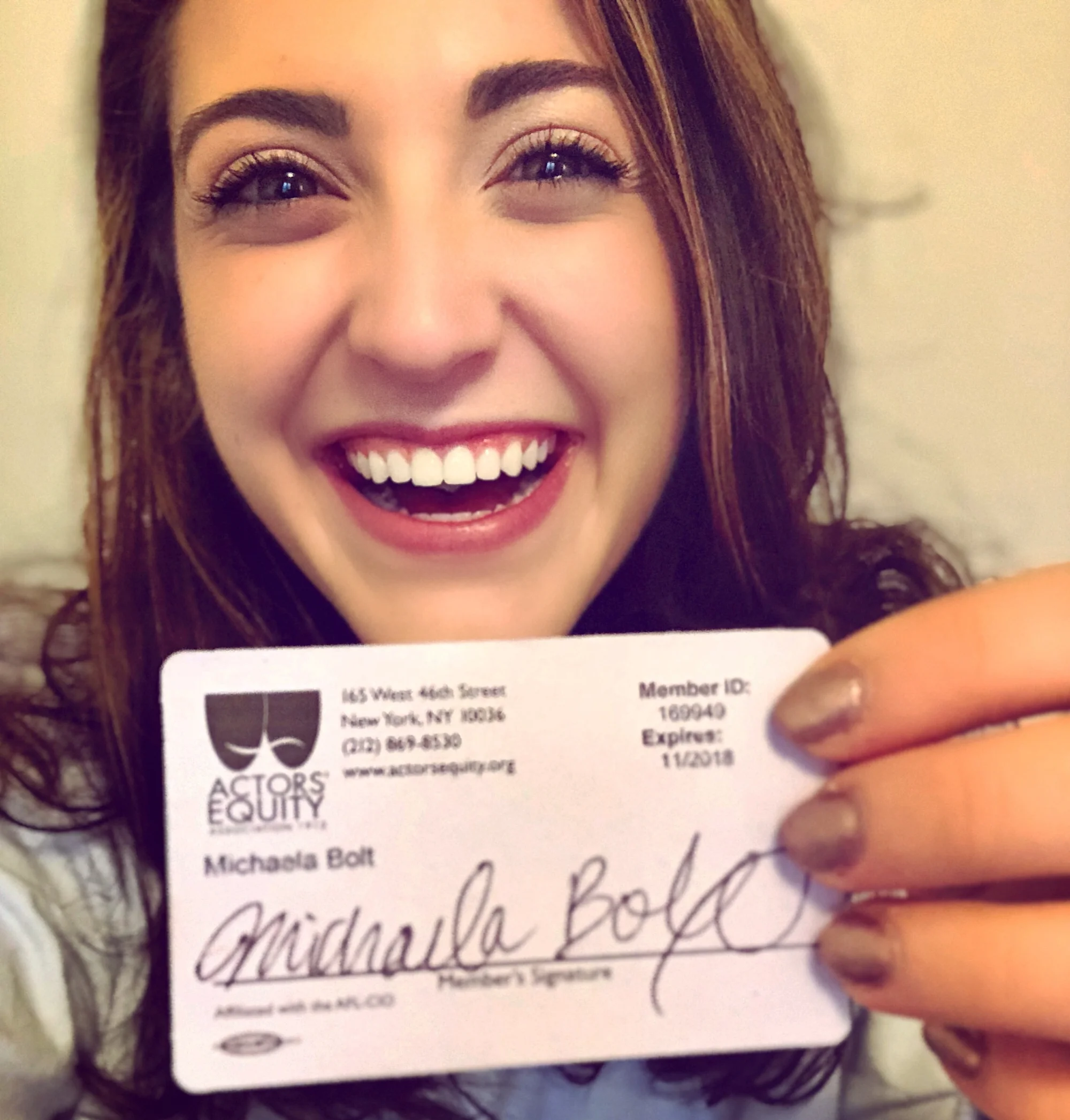 Michaela Joined Actors' Equity Association!