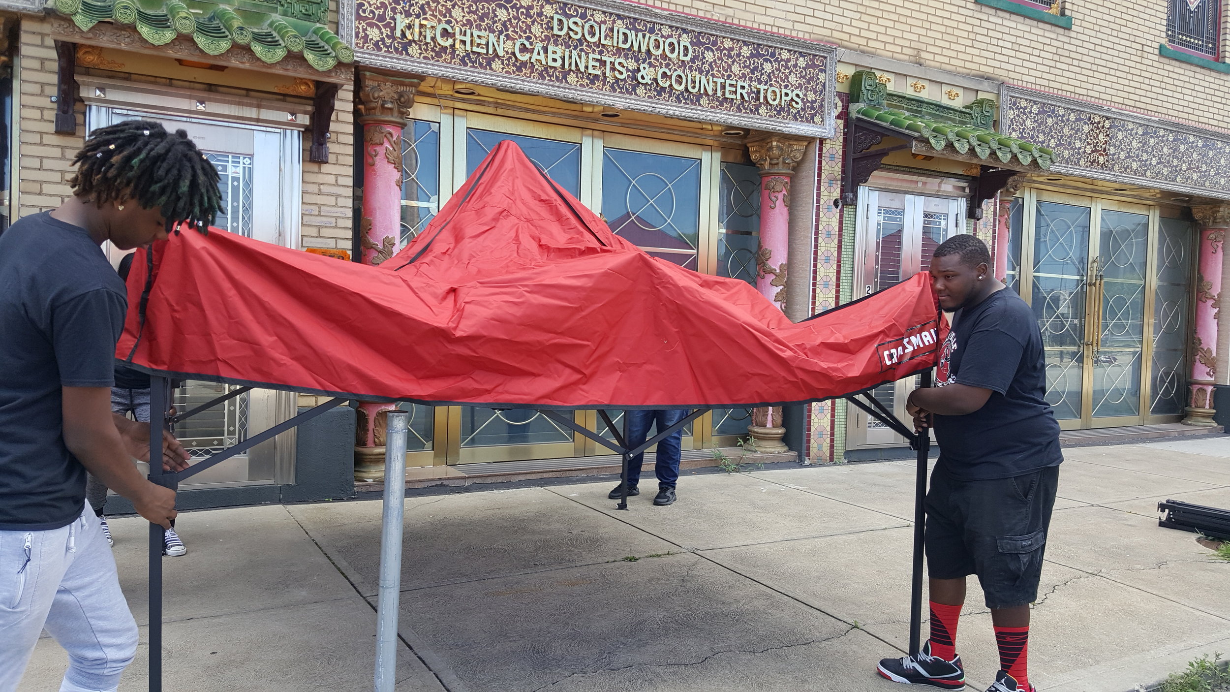 Volunteers setting up for Night Market
