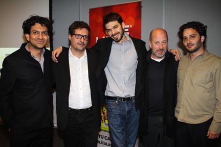 Photos: (from left to right) Cinema Tropical's Carlos A. Gutiérrez with nominated and winning filmmakers Kleber Mendonça Filho, Matías Meyer, Jose Álvarez and Gastón Solnicki. 