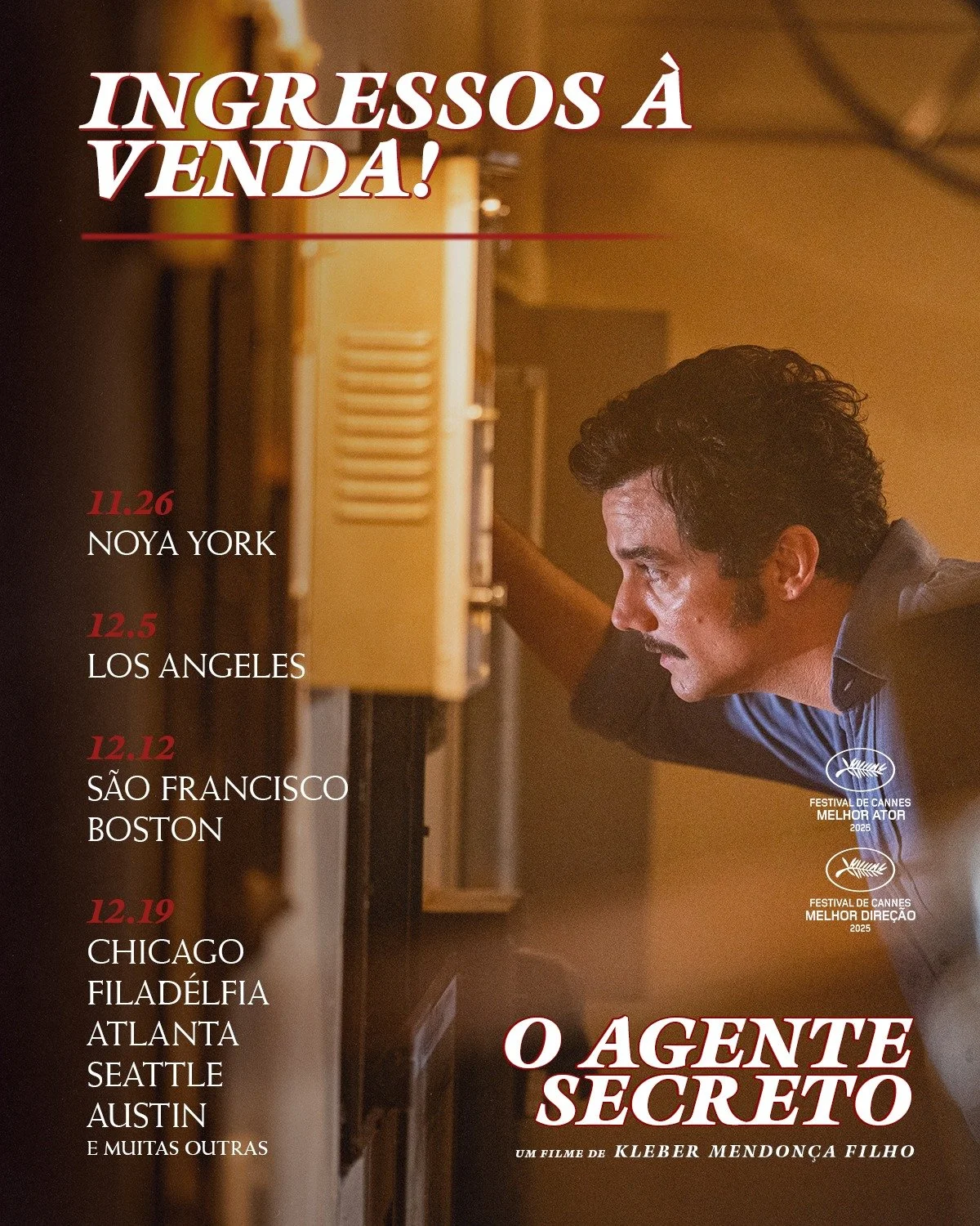 Para os amigos brasileiros nos EUA! O AGENTE SECRETO est&aacute; elevando a voz do Brasil! N&atilde;o perca a submiss&atilde;o oficial do pa&iacute;s ao Oscar. &Eacute; um filme poderoso sobre dignidade, liberdade e a vibra&ccedil;&atilde;o do povo b