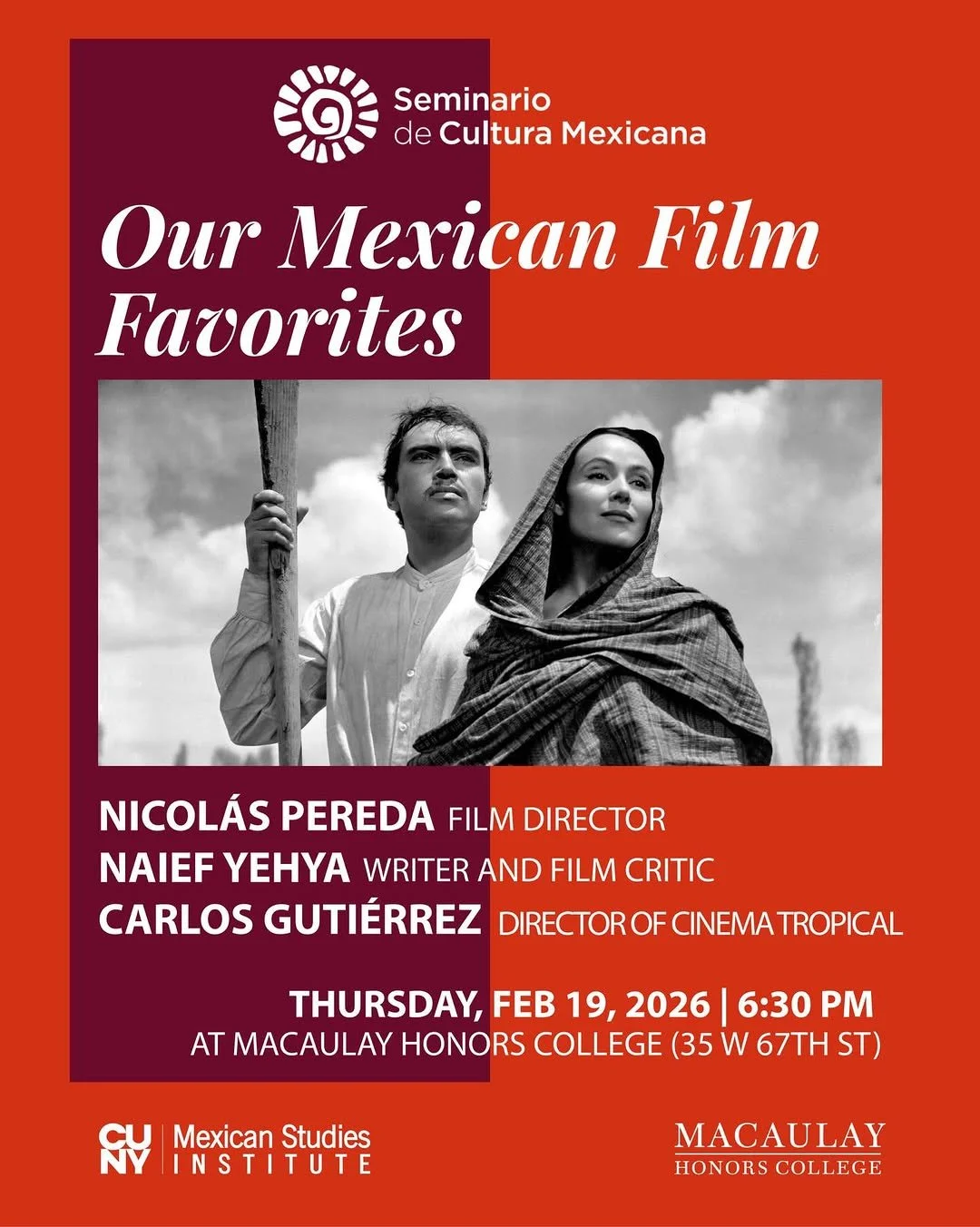 FREE! Thursday, February 19, 6:30pm at Macaulay Honors College.

https://macaulay.cuny.edu/calendar-of-events/some-mexican-movie-faves/