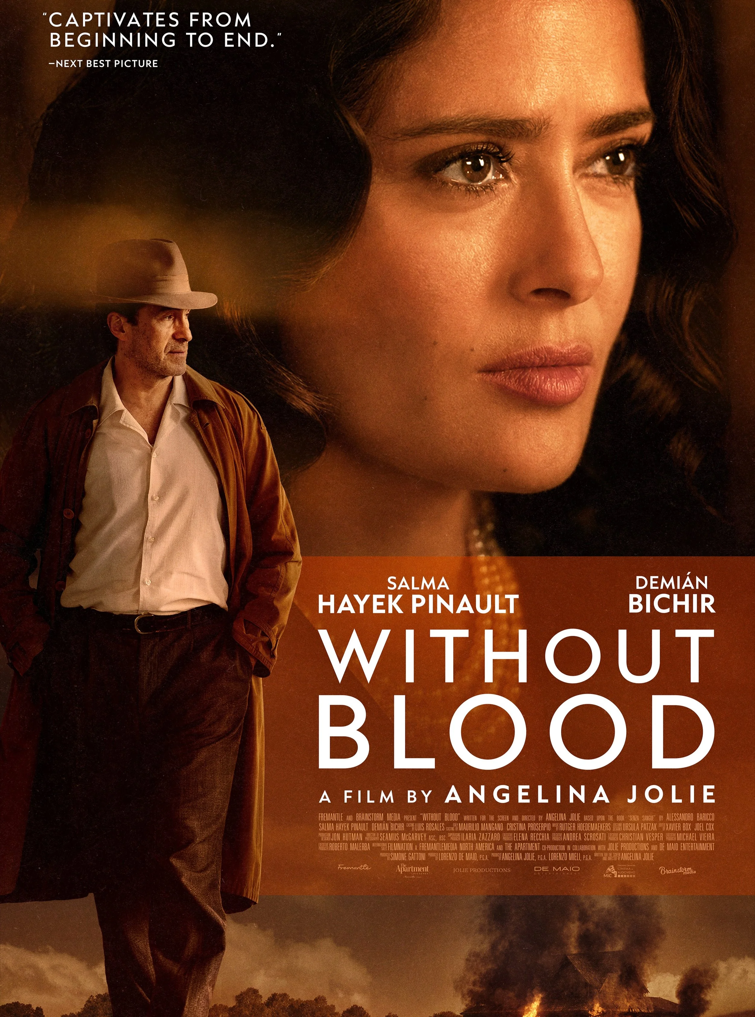 Mexican Academy Award nominees Salma Hayek Pinault and Demi&aacute;n Bichir take center stage in the new poster for WITHOUT BLOOD, the latest film written and directed by Angelina Jolie.

Adapted from Alessandro Baricco&rsquo;s acclaimed novel and al