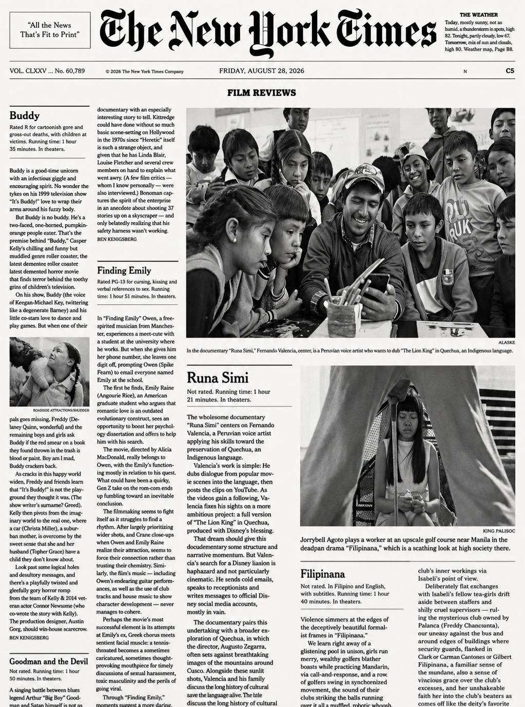 RUNA SIMI in today&rsquo;s New York Times!

Augusto Zegarra&rsquo;s award-winning Peruvian documentary opens today at DCTV's Firehouse Cinema in New York, with a wonderful review&mdash;and a major spotlight in today&rsquo;s print edition of the newsp