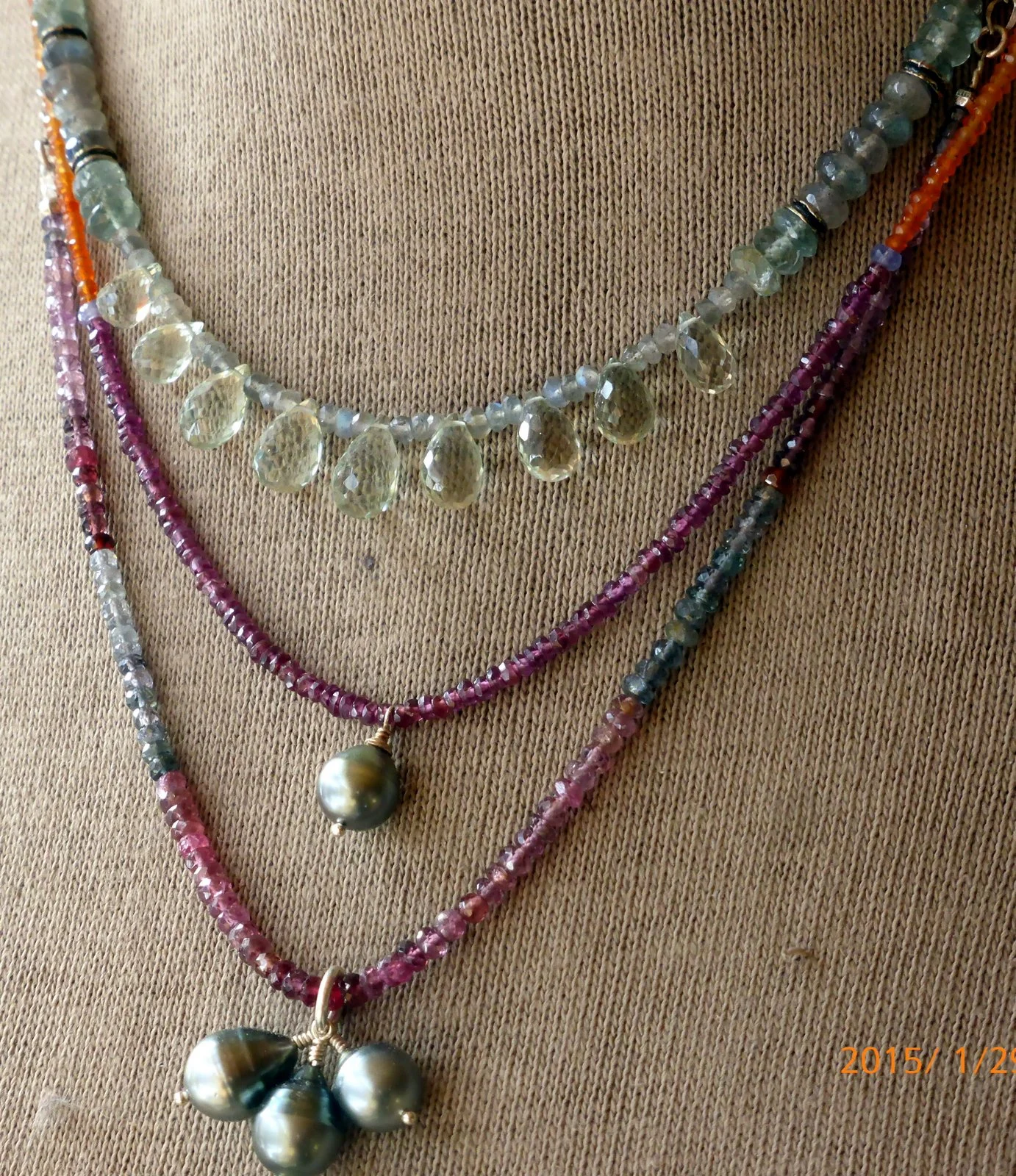 layering necklaces with Tahitian pearls