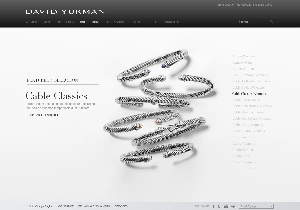  Women's Collections landing page on DavidYurman.com. 