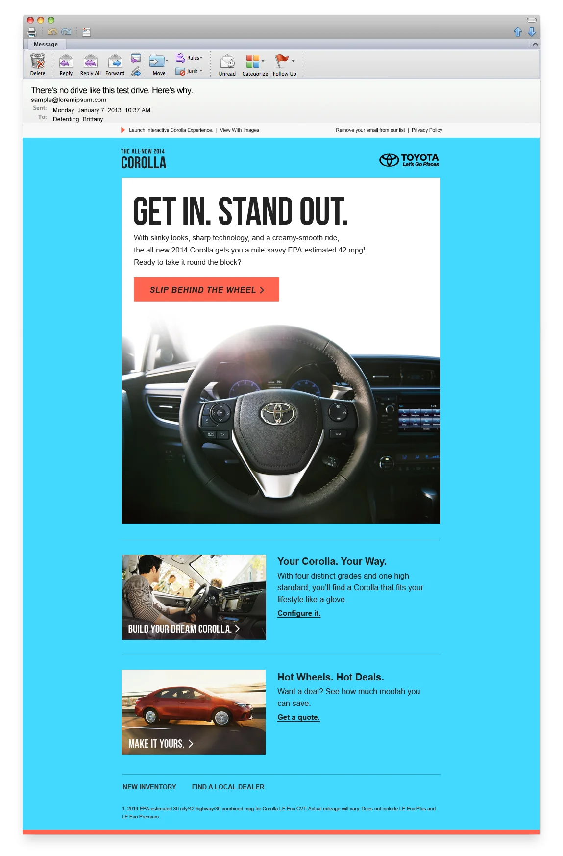  2014 Corolla drip email. 
