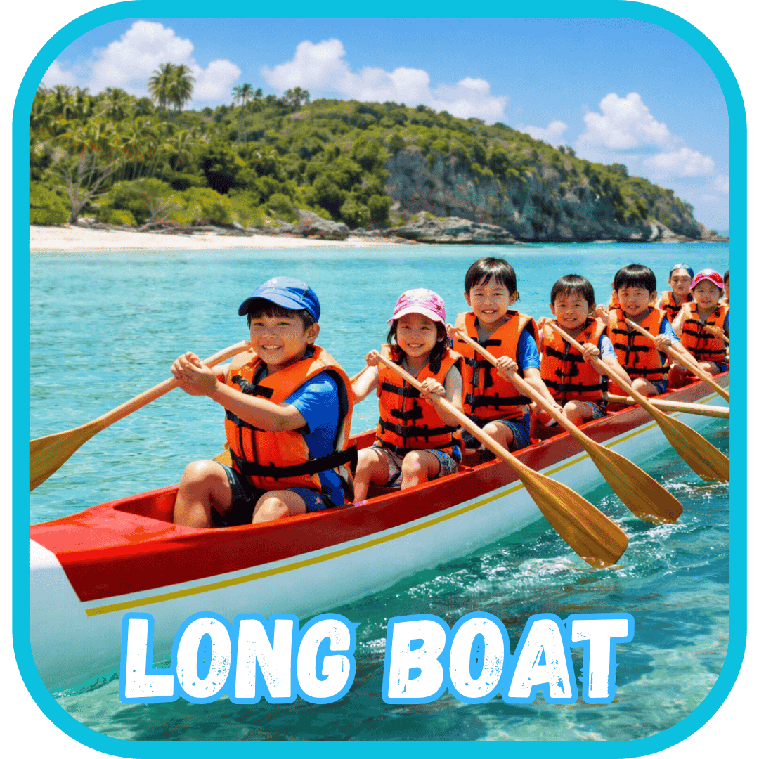 Kids taking a traditional Long boat tour in Okinawa