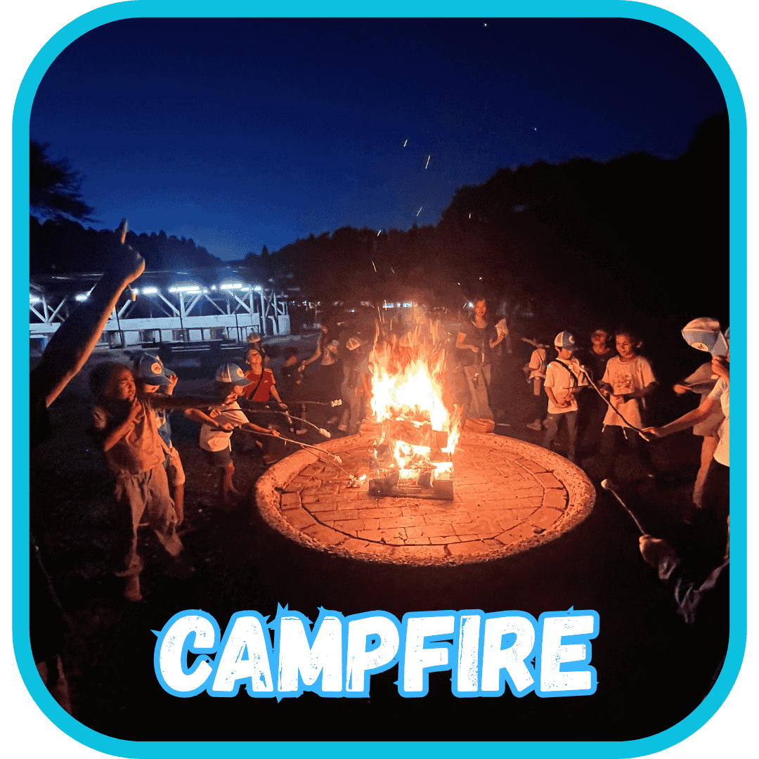Kids enjoying roasting marshmallows and dancing at our campfire