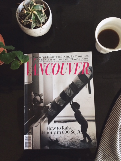 Vancouver Magazine with our shadow boy, looking like he is putting the bed away himself (I'm behind him)