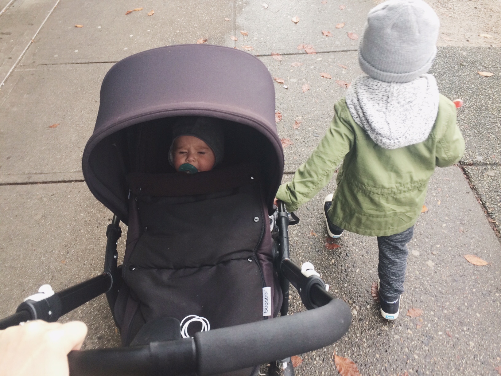 Us out with the Bugaboo Bee (Mae not realizing how lucky she is to be in such a nice stroller)
