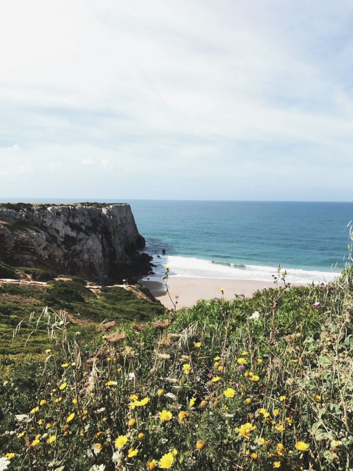 Beach at Sagres that Theo and Trevor surfed at and I hung out with Mae and made sure she didn't eat too much sand