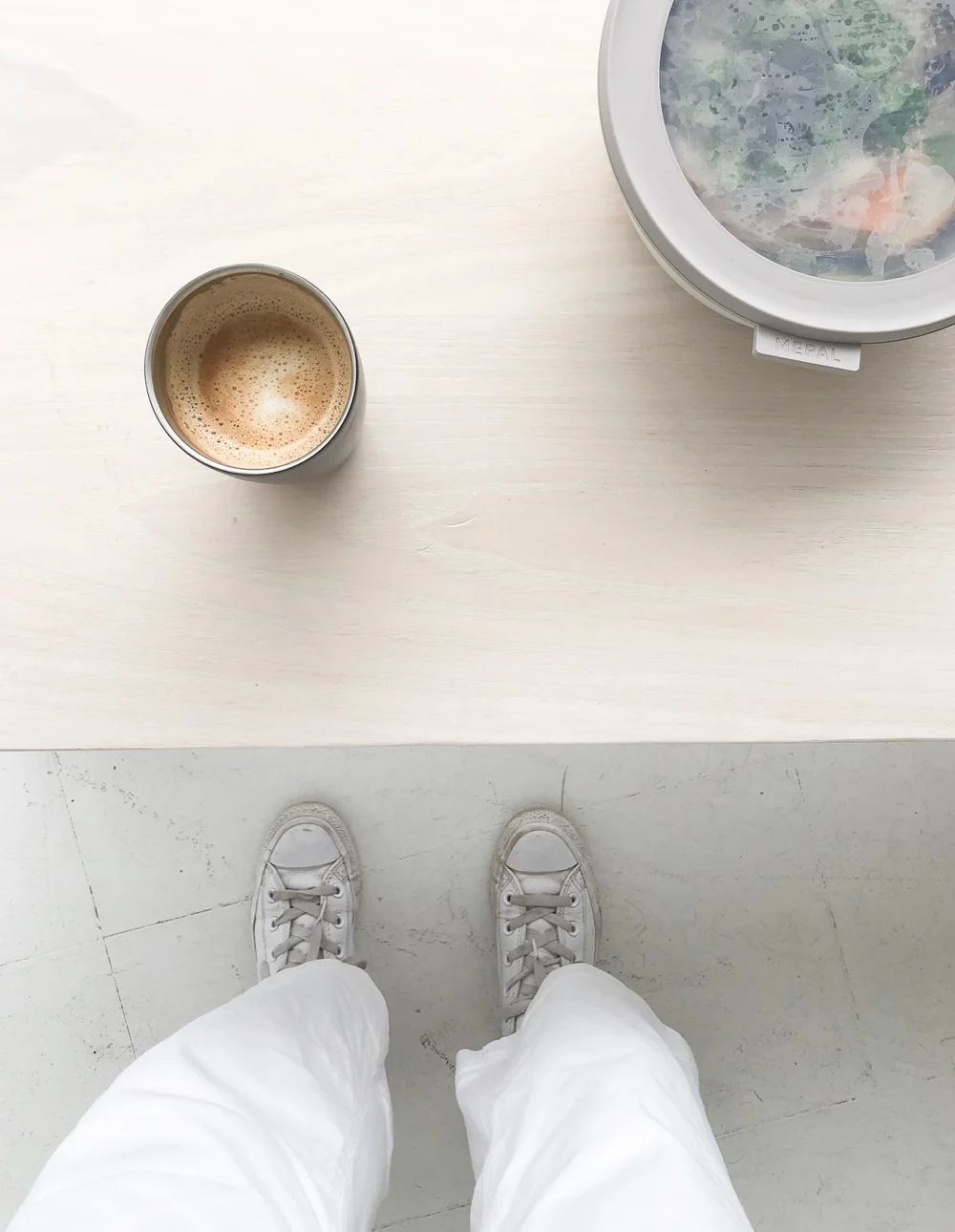 I went home and washed my converse after this photo. Eep! But my beloved reusable coffee cup at work with my lunch in a reusable and stackable container (Bowl  Link Here ).