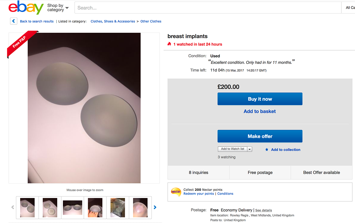 Used Breast Implants for Sale on Ebay... The World Really Has Gone Mad