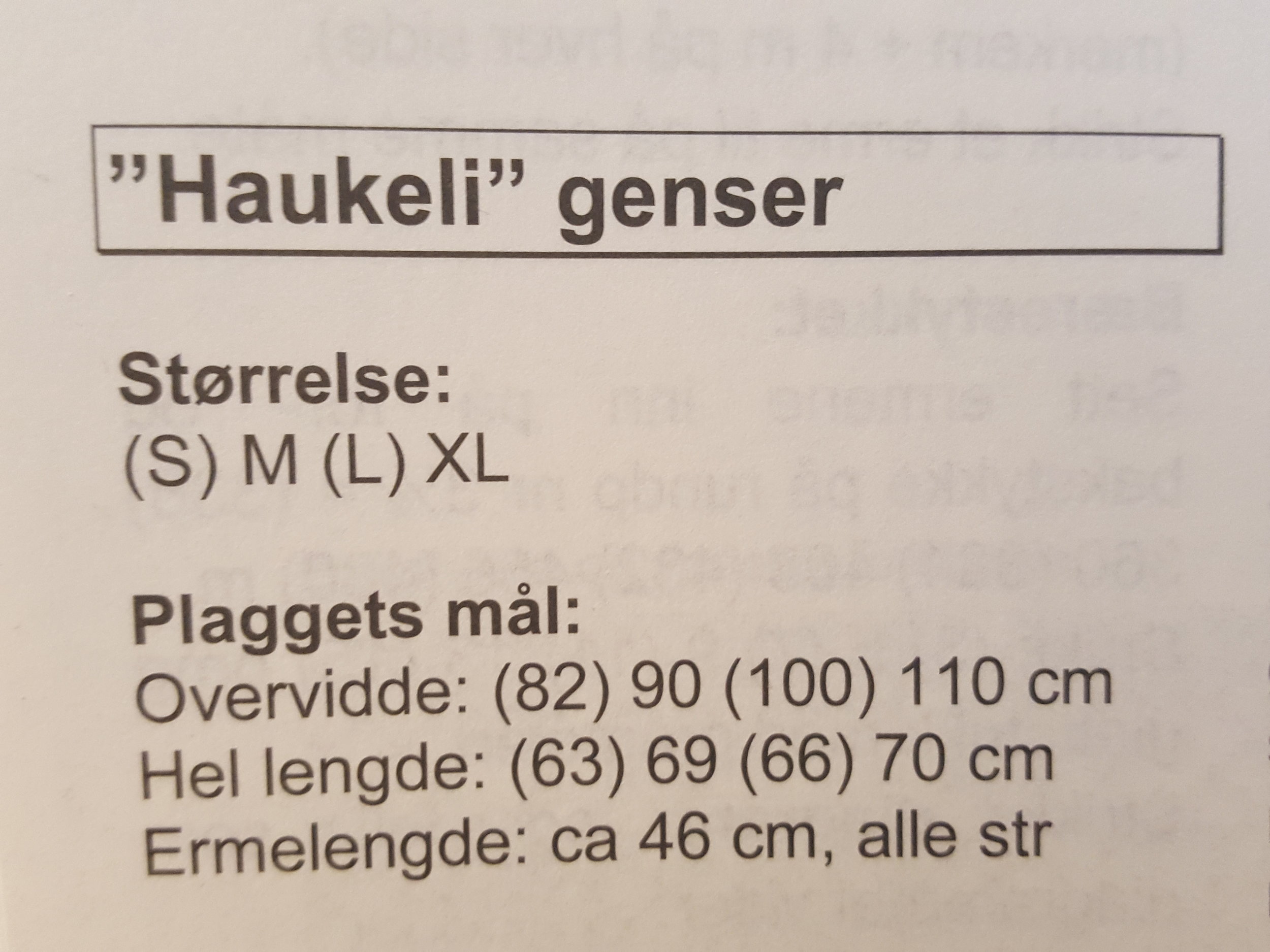 Sandnes fikk mye pes for størrelsene på Haukeligenseren sin. Her er målene fra Temahefte 39. Merk at "L" er 100 cm i omkrets