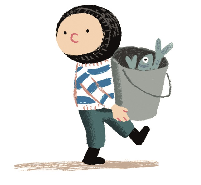 Noi, the whale-rescuing hero of Benji Davies's The Storm Whale. Copyright Benji Davies