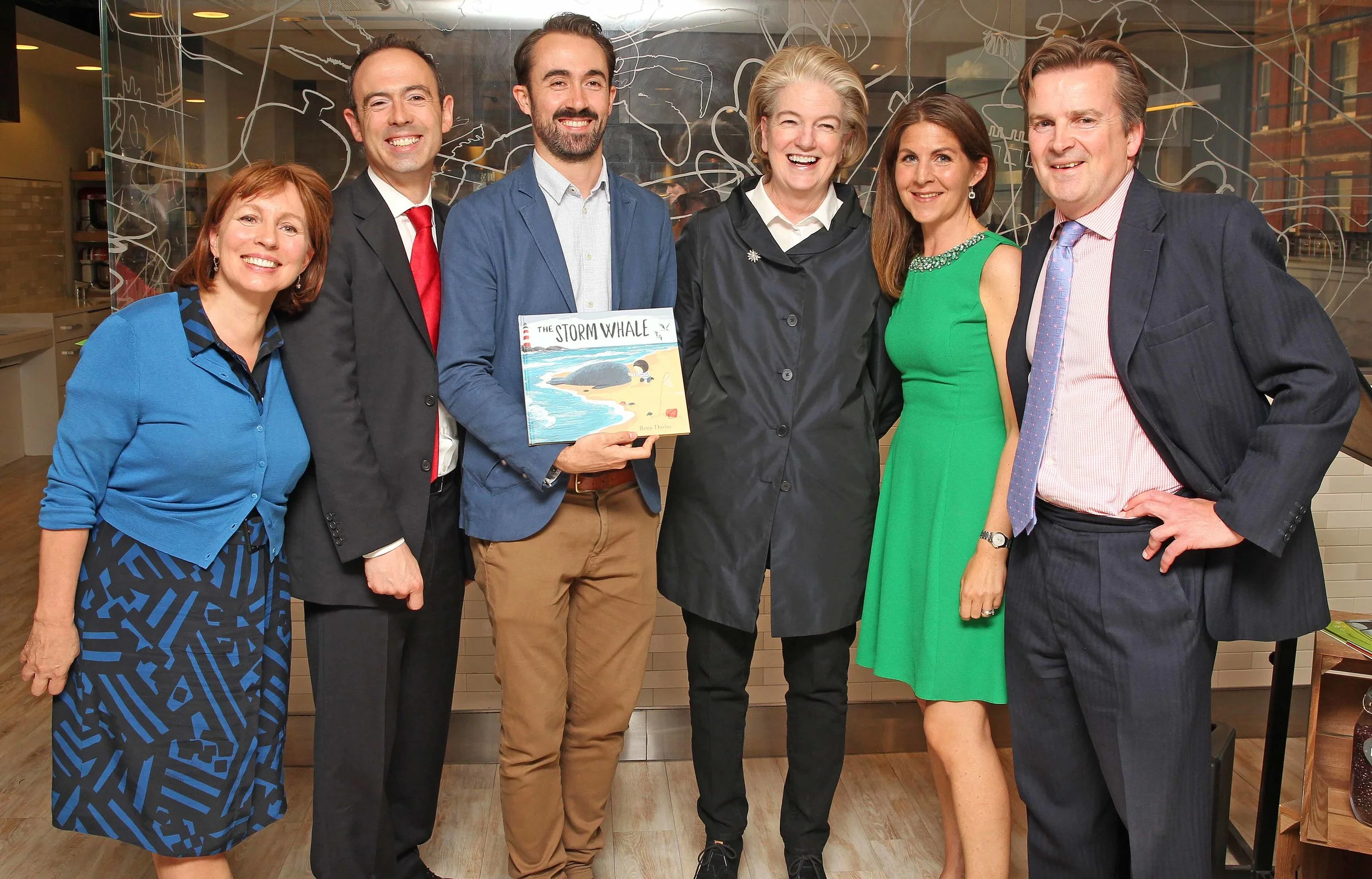 From left: Evening Standard editor Sarah Sands, judge James Ashton, prize winner Benji Davies, judge Marjorie Scardino, judge Viveka Alvestrand and Rupert Thomas, judge and marketing director of prize sponsor Waitrose