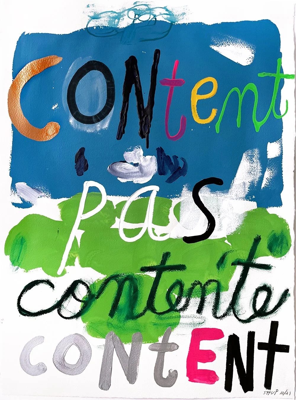 CONTENT PAS, 2022, mixed media on paper, 76x57cm